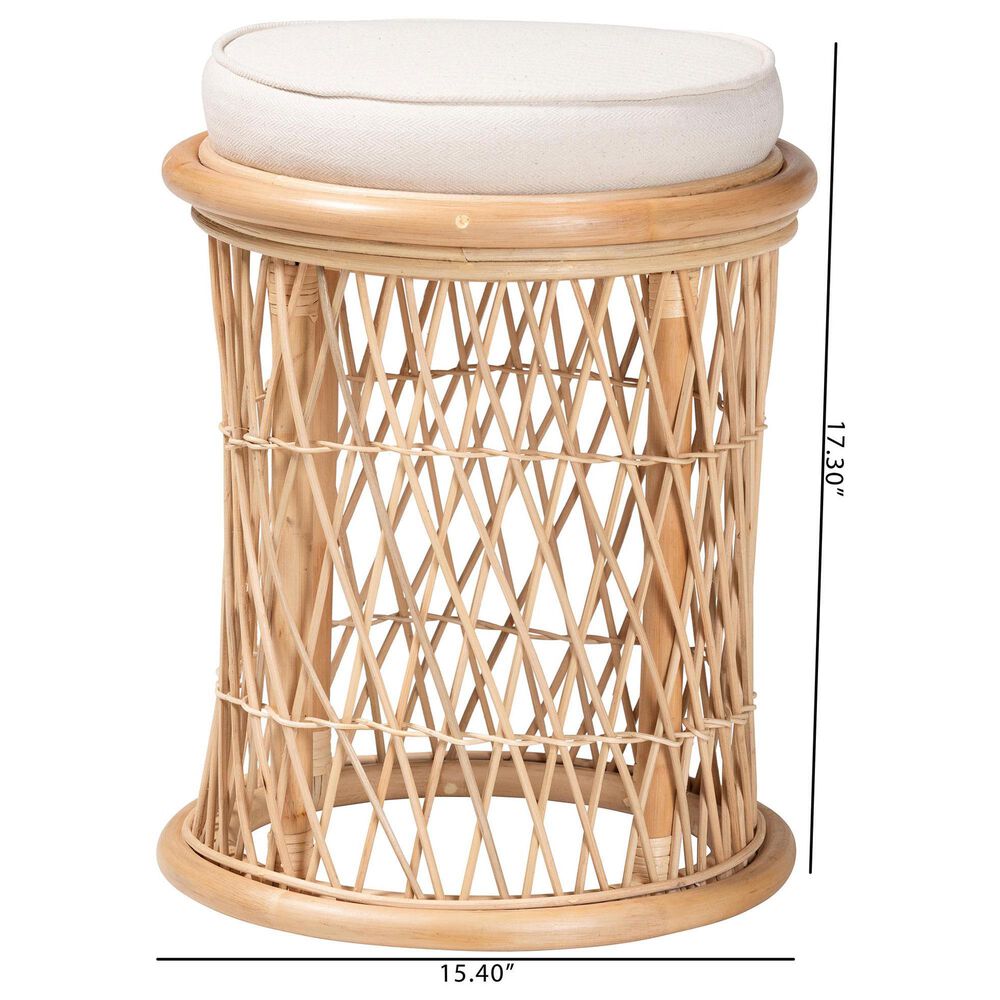 bali &amp; pari Junius Ottoman Footstool with Natural Rattan in White, , large