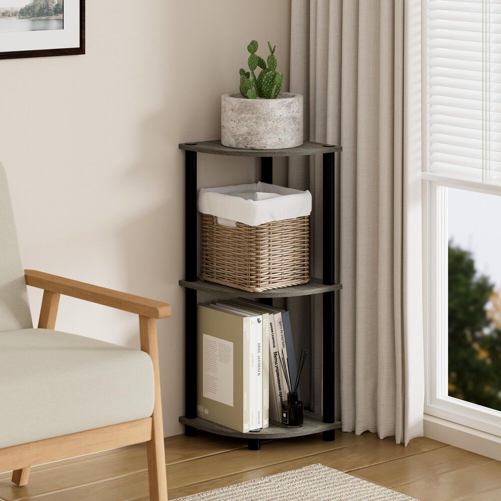 HOMLUX Turn-N-Tube 3-Tier Corner Bookshelf in French Oak and Black, , large