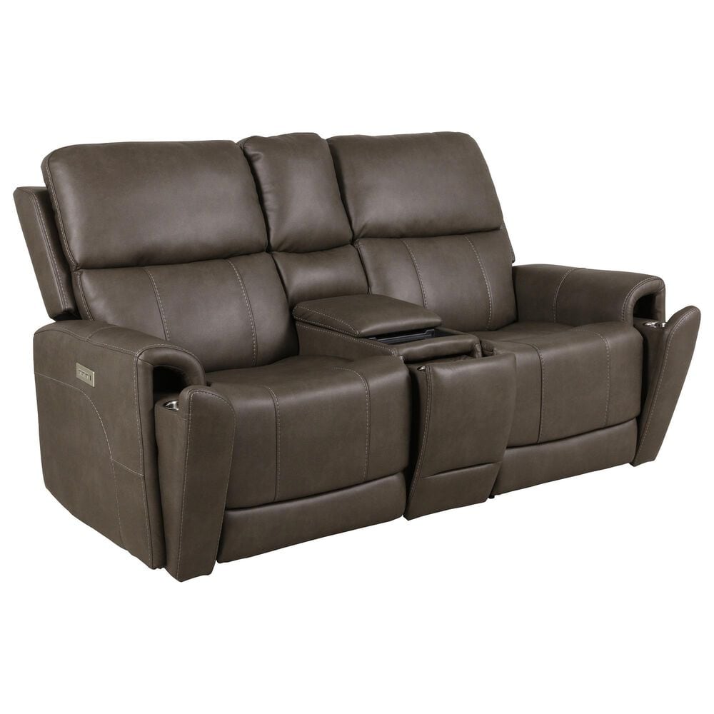 Flexsteel Carter Power Reclining Console Loveseat with Power Headrests in Gray, , large