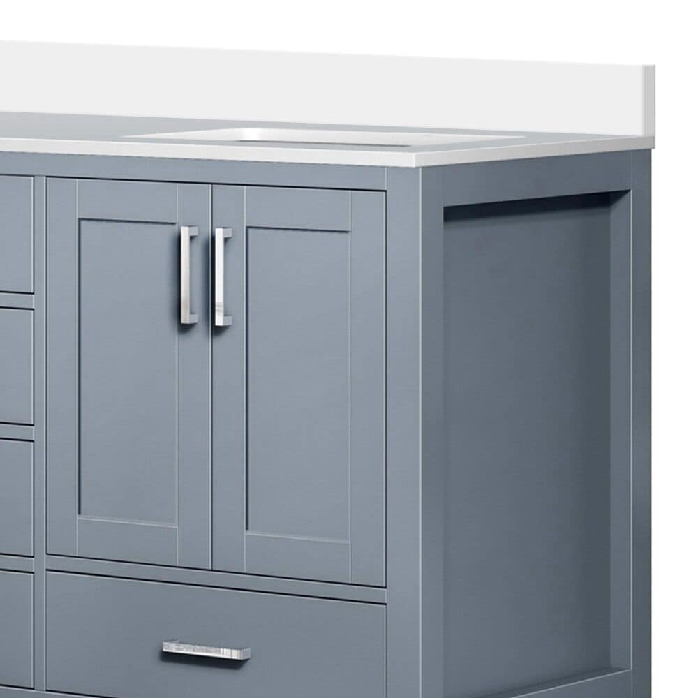 Lexora Home Jacques 60&quot; Double Bathroom Vanity in Dark Grey with 2 cm White Cultured Marble Top and Rectangular Sinks, , large
