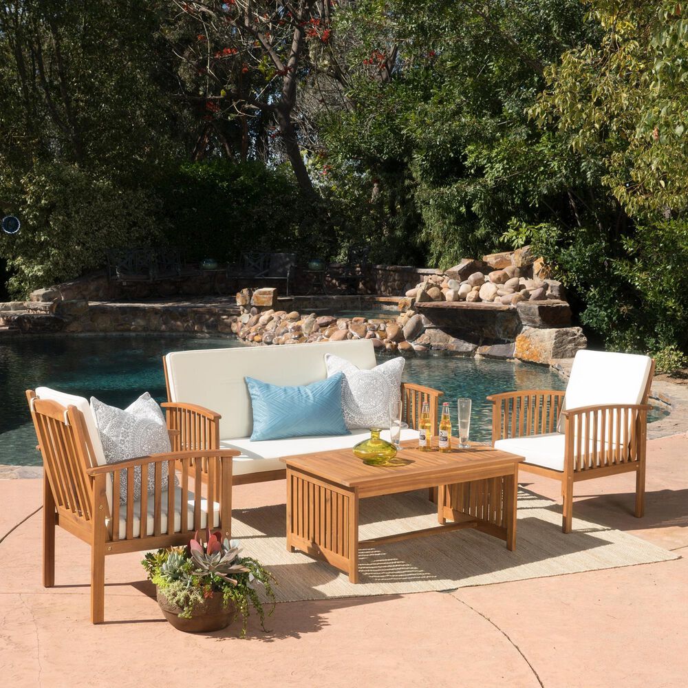Noble House Carolina 4-Piece Patio Chat Set in Teak Brown, , large