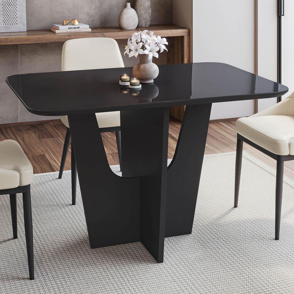 Rta Products Llc Compact Italian Style Dining Table with Painted Glass Top in Black, , large