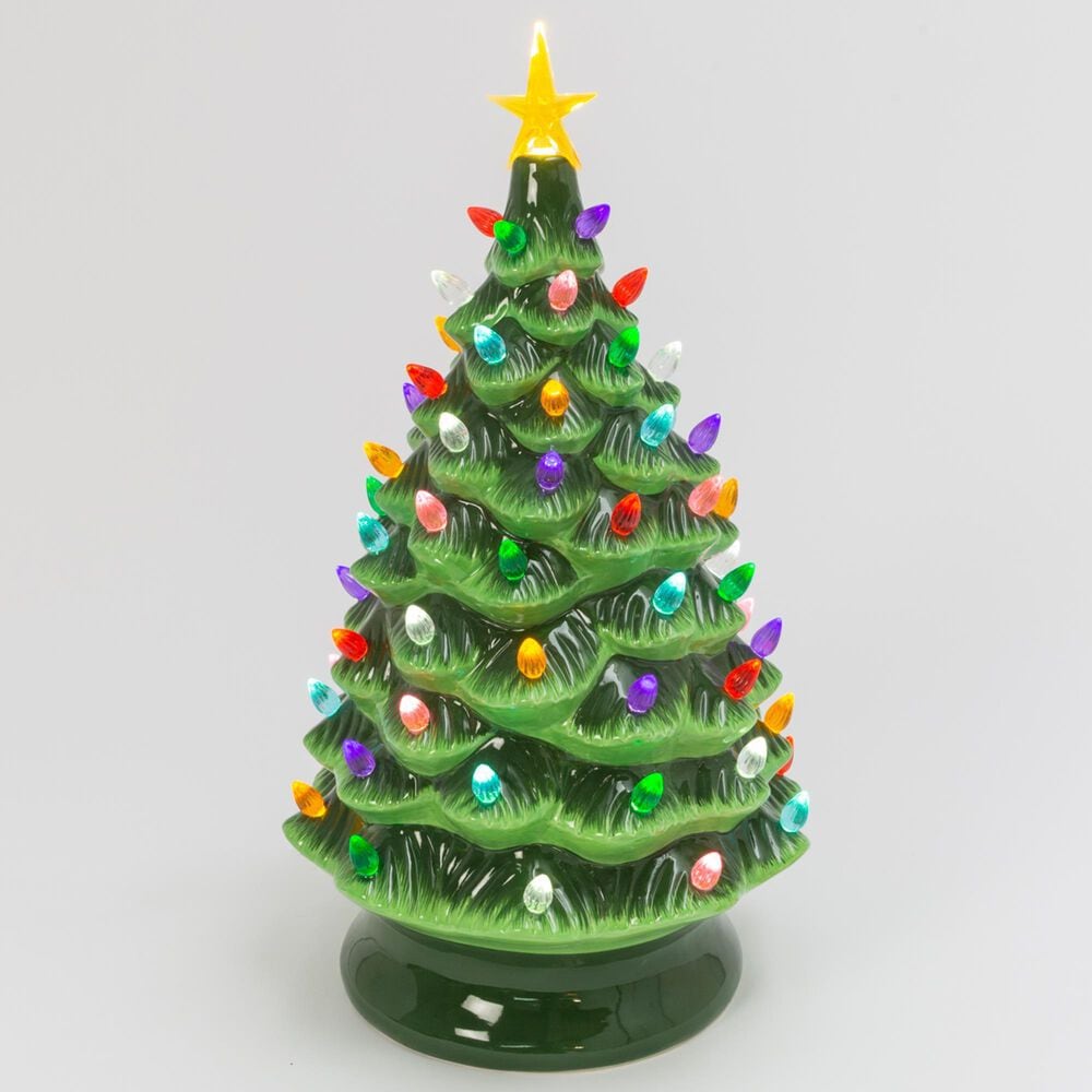 The Gerson Company Lighted Musical Ceramic Christmas Tree in Green, , large