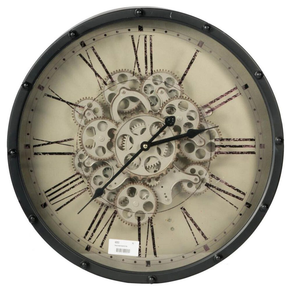 A&B Home Roman Numeral Gear Wall Clock in Black, , large