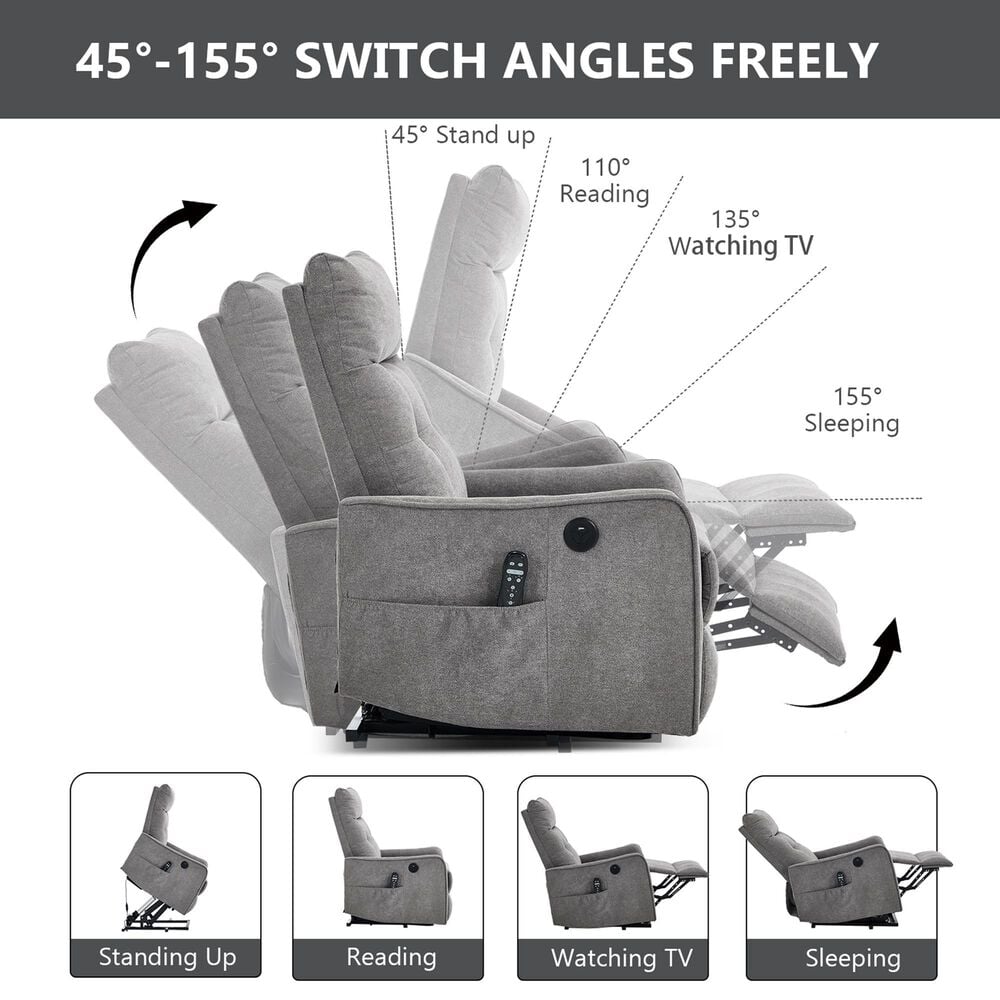 Hearth and Haven Power Lift Recliner in Light Gray, , large