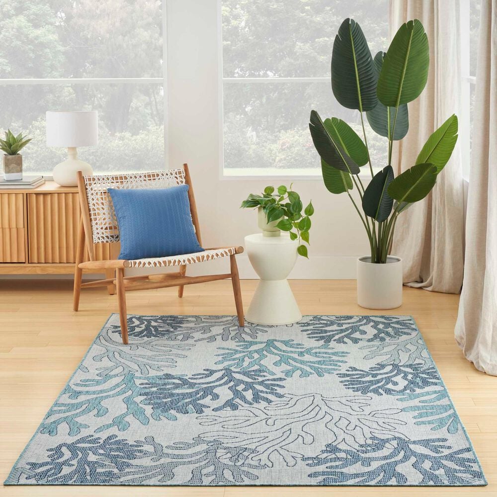 Nourison Garden Oasis Nautical Blue 5&#39; x 7&#39; Indoor/Outdoor Area Rug, , large