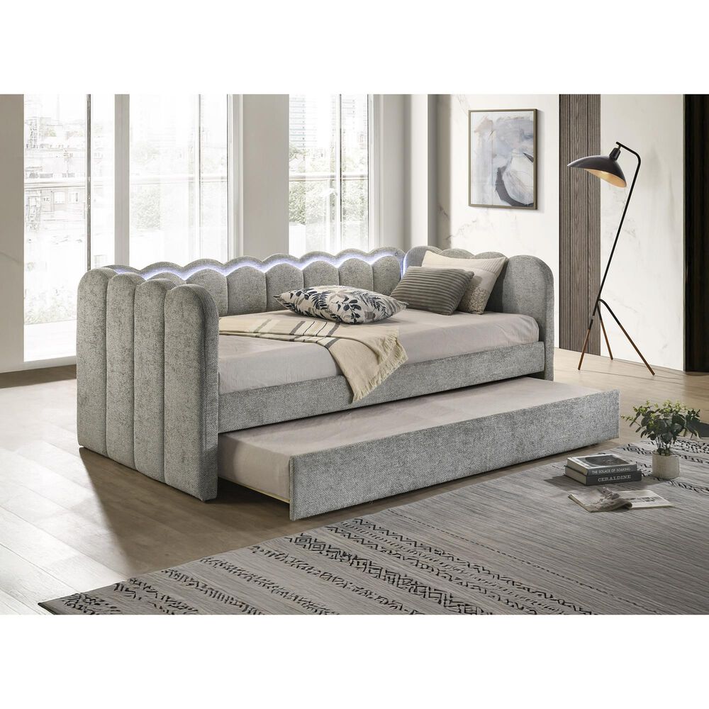 Crown Mark Melody Daybed with Trundle and LED Lights in Light Grey, , large