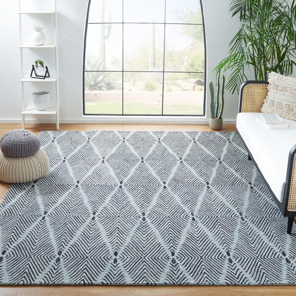 Safavieh Micro-Loop 8&#39; x 10&#39; Light Blue and Charcoal Area Rug, , large
