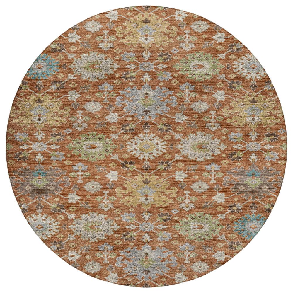 Dalyn Rug Company Silk Road Cayenne, Paprika, Ivory, Gold, Teal, Gray and Brown 8" Round Area Rug, , large