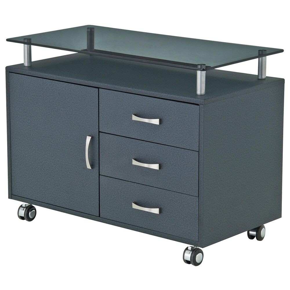 Rta Products Llc Rolling Storage Cabinet with Frosted Glass Top in Graphite, , large