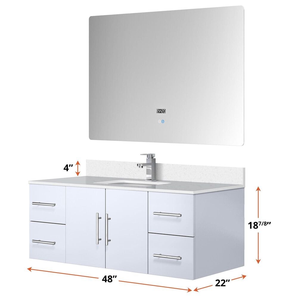 Lexora Home Geneva 48&quot; Single Bathroom Vanity in Navy Blue with 2 cm White Cultured Marble Top and Rectangular Sink, , large