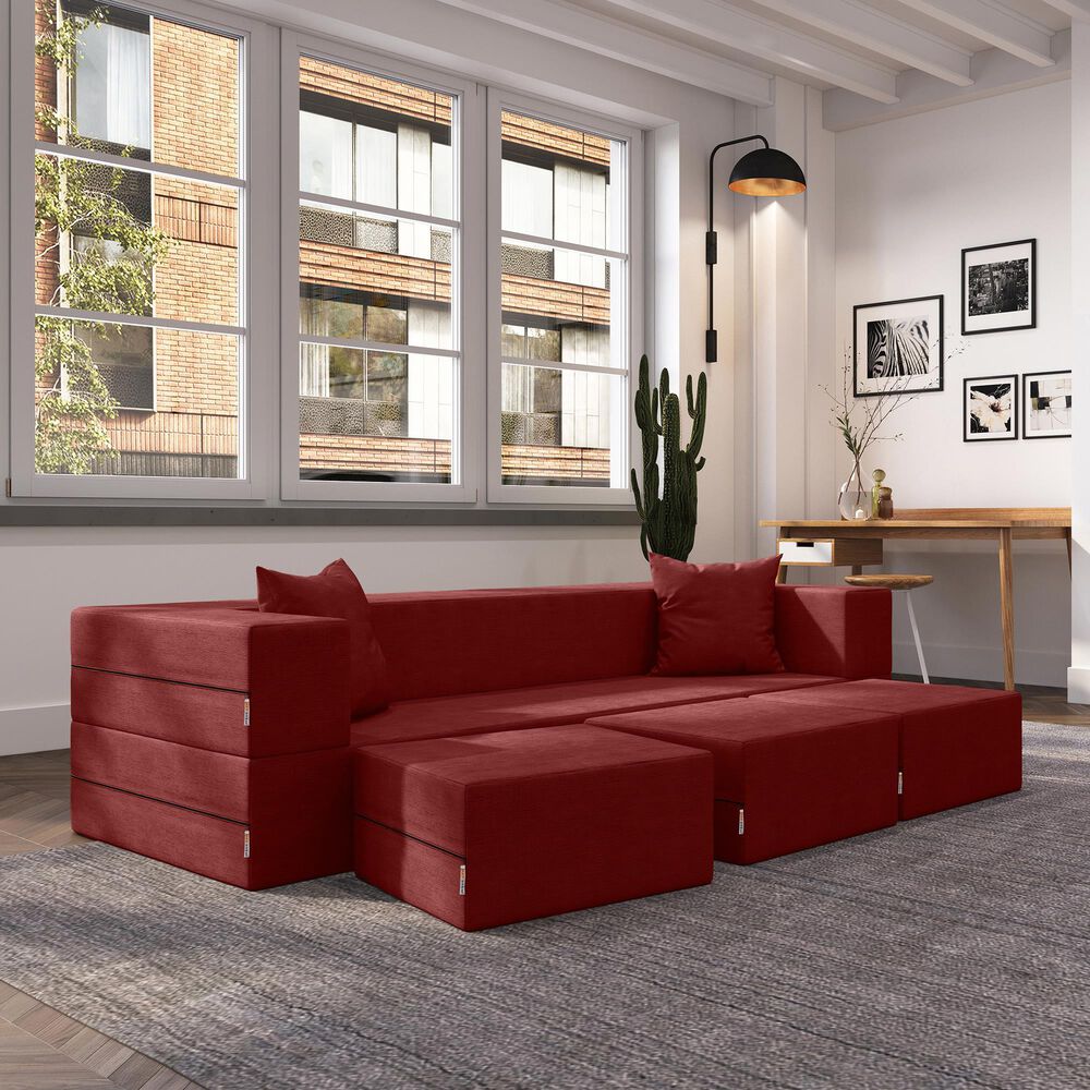 Jaxx Zipline 3-Piece Stationary Convertible Sleeper Sofa in Berry Velvet, , large