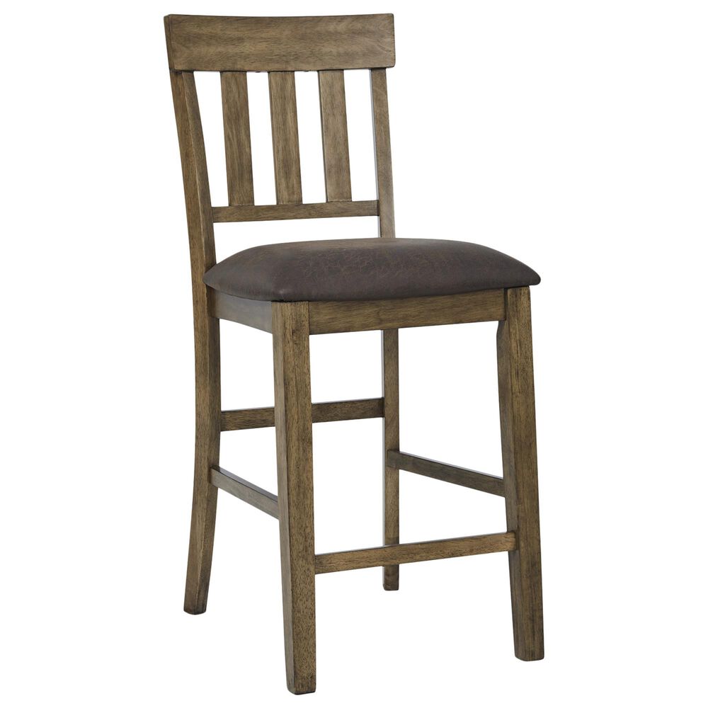 Ashley Urbinforte 25.75" Faux Leather Barstool in Light Brown, , large