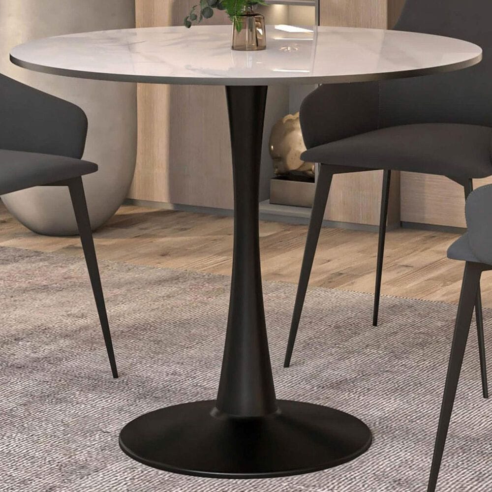 Leisuremod Leisuremod Bristol 31 round dining table Black base with White Sintered stone Top, , large