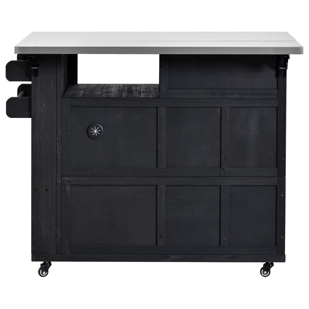 Hearth and Haven Outdoor Kitchen Island Cart with Extendable Stainless Steel Top and Adjustable Shelf in Black, , large