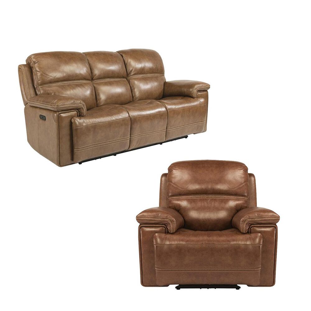 Flexsteel Fenwick Power Sofa and Recliner with Headrest in Light Brown, , large
