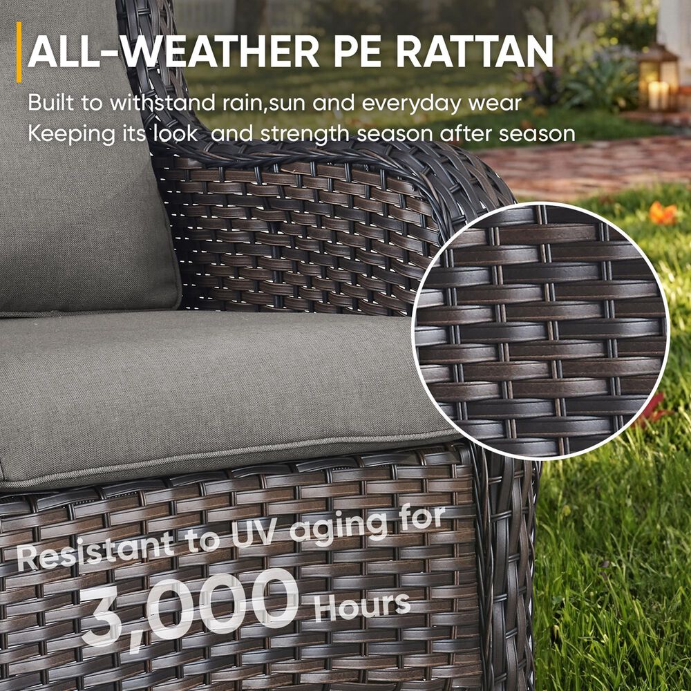 Sunwell Garden Outdoor Sofa with Brown Rattan in Grey, , large