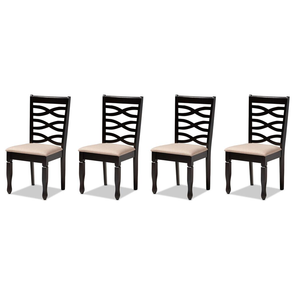 Baxton Studio Lanier Side Chair with Sand Cushion in Espresso Brown (Set of 4), , large