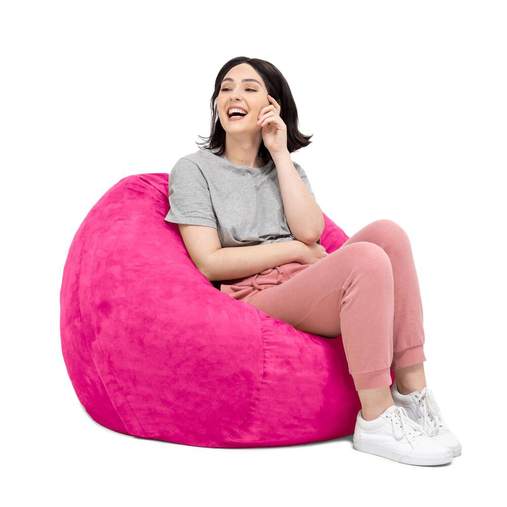 Jaxx 3&#39; Round Bean Bag with Removable Cover in Fuchsia, , large