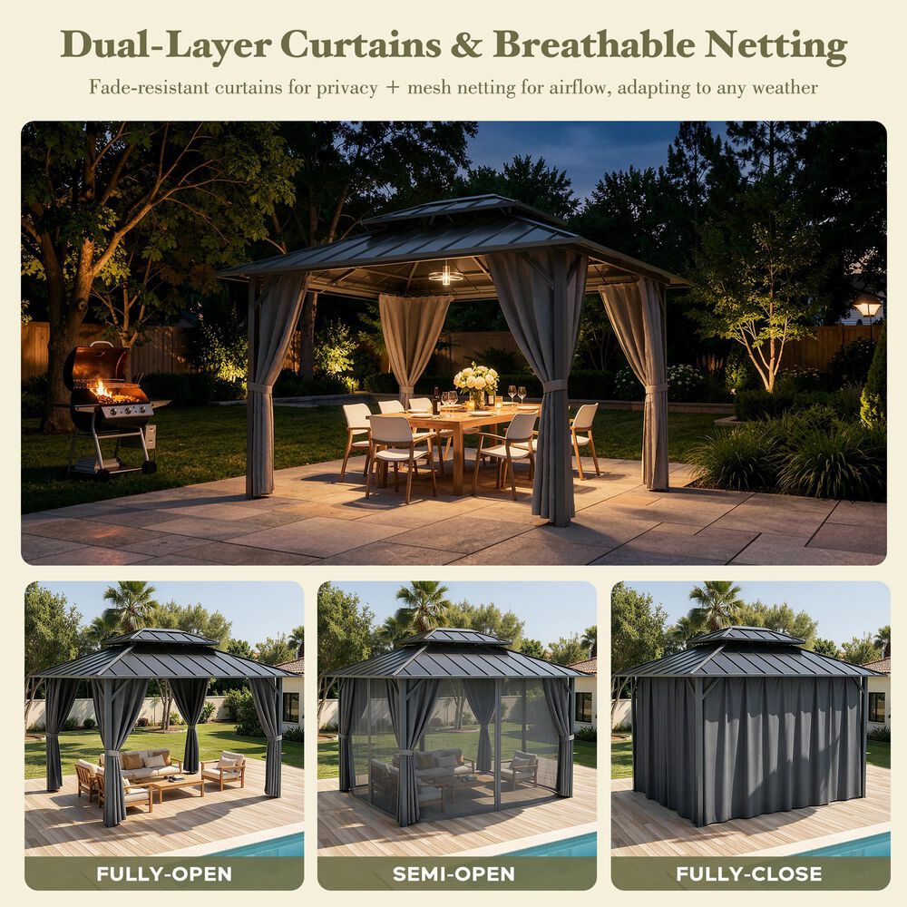 HOMLUX 10' x 12' Patio Hardtop Gazebo with Steel Posts in Dark Gray, , large