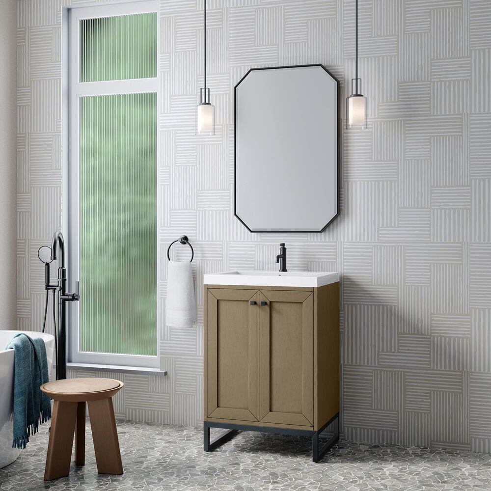 James Martin Vanities Chianti 24" Single Bathroom Vanity in Walnut Whisper and Champagne Brass with 2 cm White Glossy Composite Stone Top and Rectangular Sink, , large