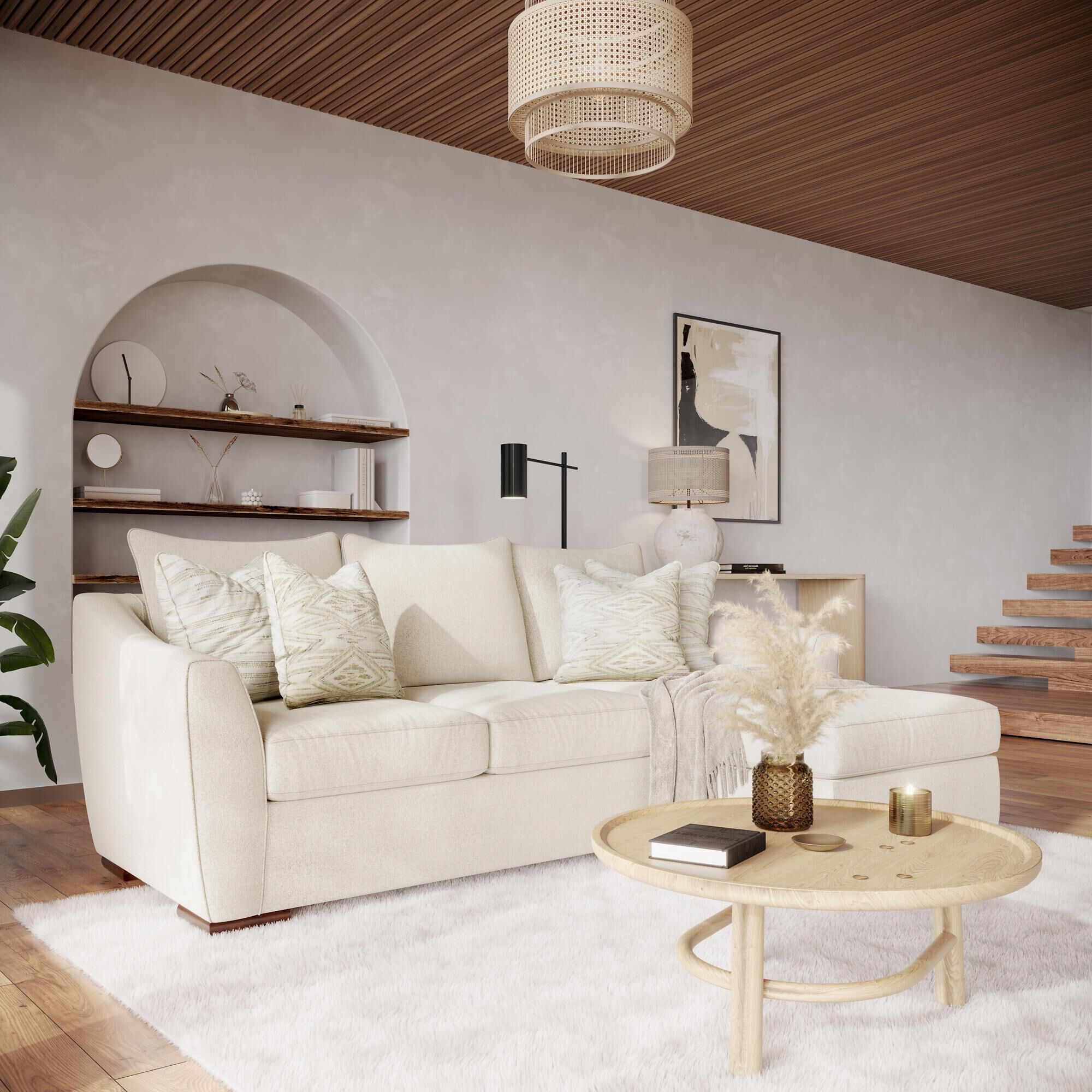 Xenia Contemporary Sofa Chaise in Vibrant Vision Oatmeal