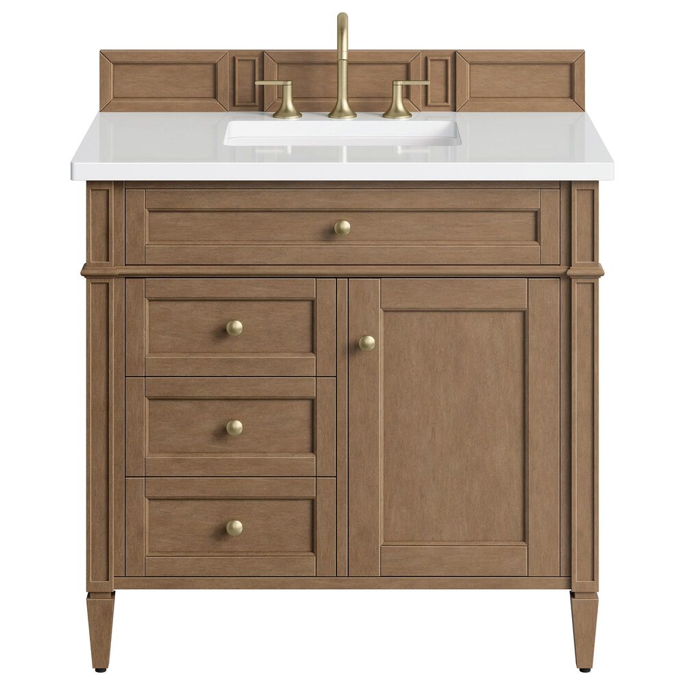 James Martin Brittany 36" Single Bathroom Vanity in Pecan with 3 cm White Zeus Silestone Top and Rectangular Sink, , large