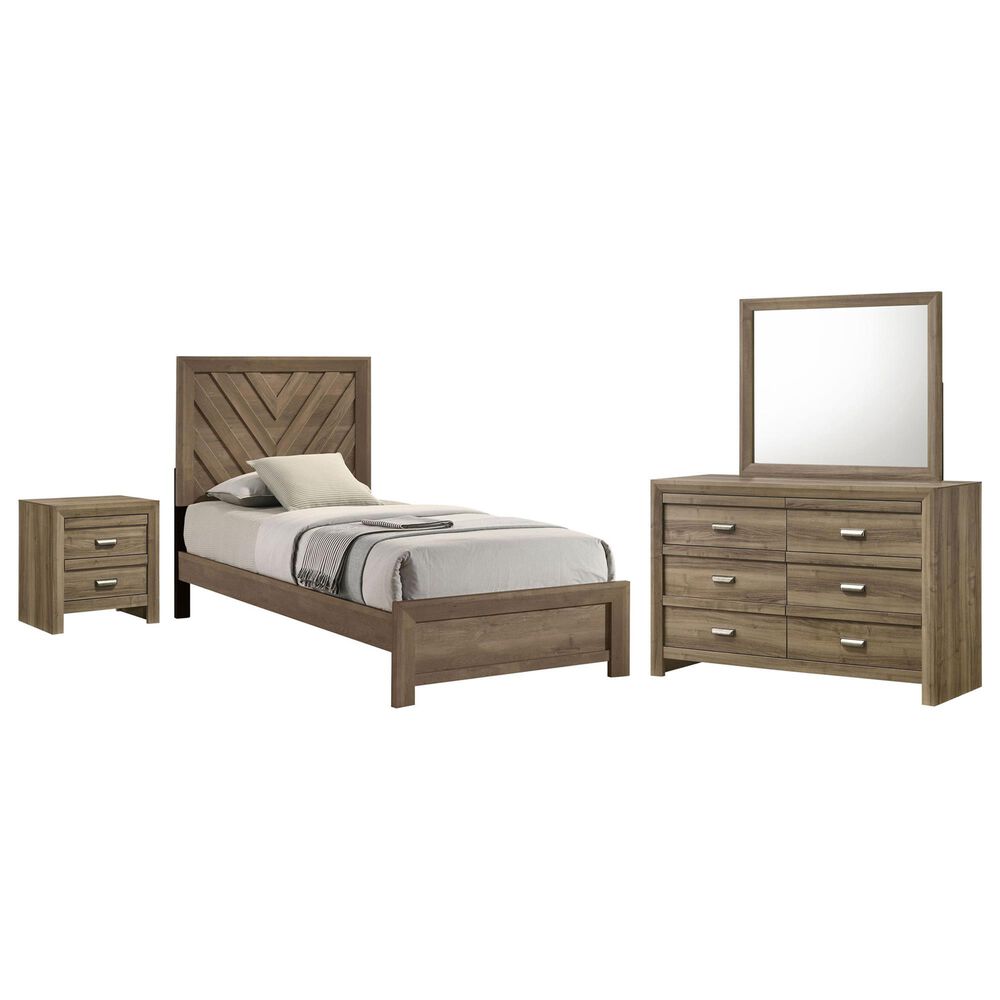 Crown Mark Valor 4-Piece Twin Bedroom Set in Light Brown, , large