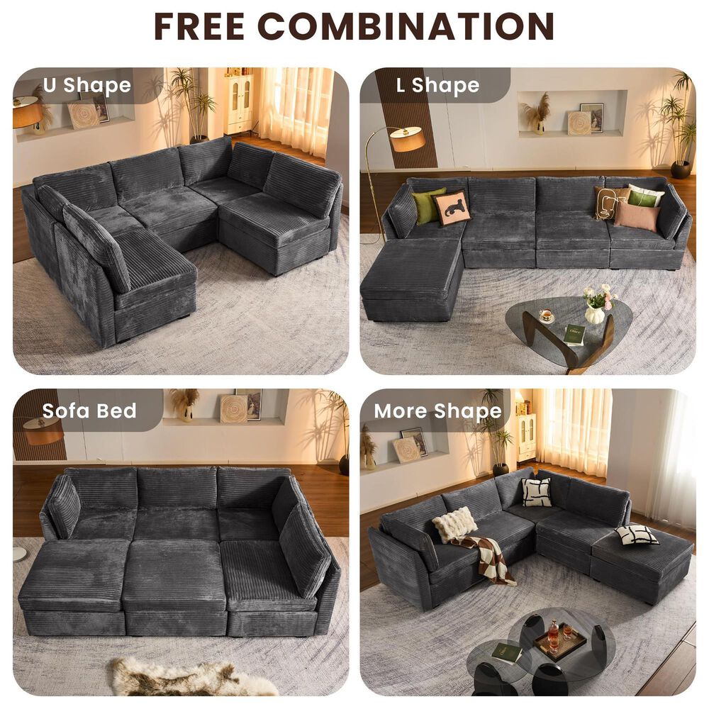 Noviland HOMLUX 9-Piece Mod L-Sectional with Chaise in Grey, , large