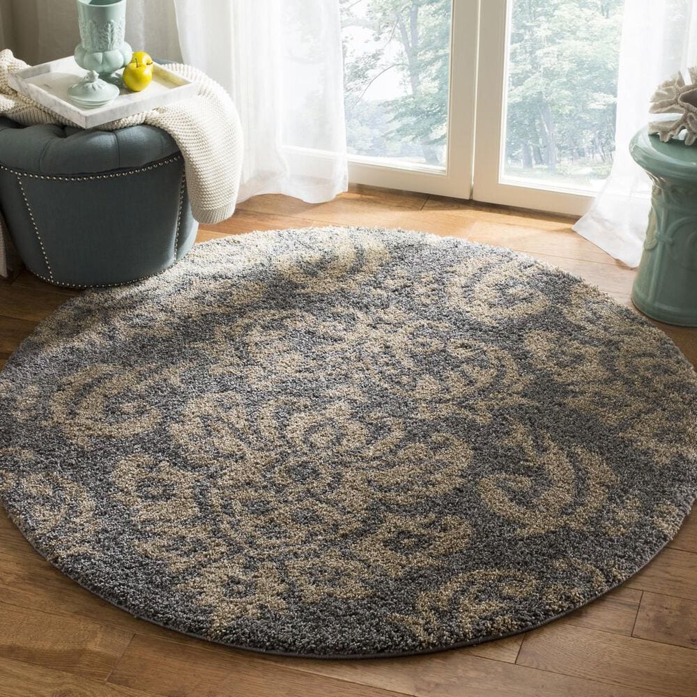 Safavieh Florida Shag SG460-8013 4&#39; Round Grey and Beige Area Rug, , large