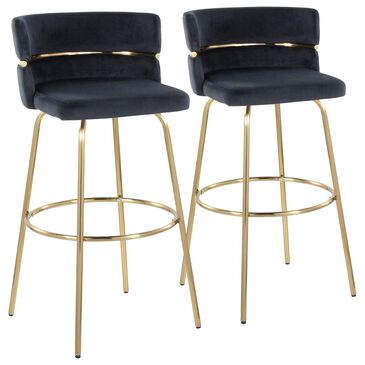 Lumisource Cinch Swivel Bar Stool with Black Cushion in Gold (Set of 2), , large