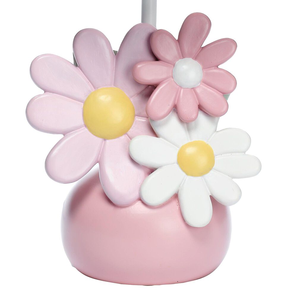 Lambs and Ivy Daisy Dreams Hand-Painted Floral Lamp with Shade and LED Bulb in Pink and White, , large