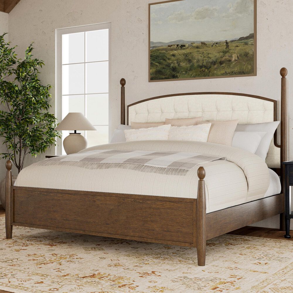 Riverside Furniture Calhoun Queen Upholstered Panel Bed in Whiskey Oak, , large