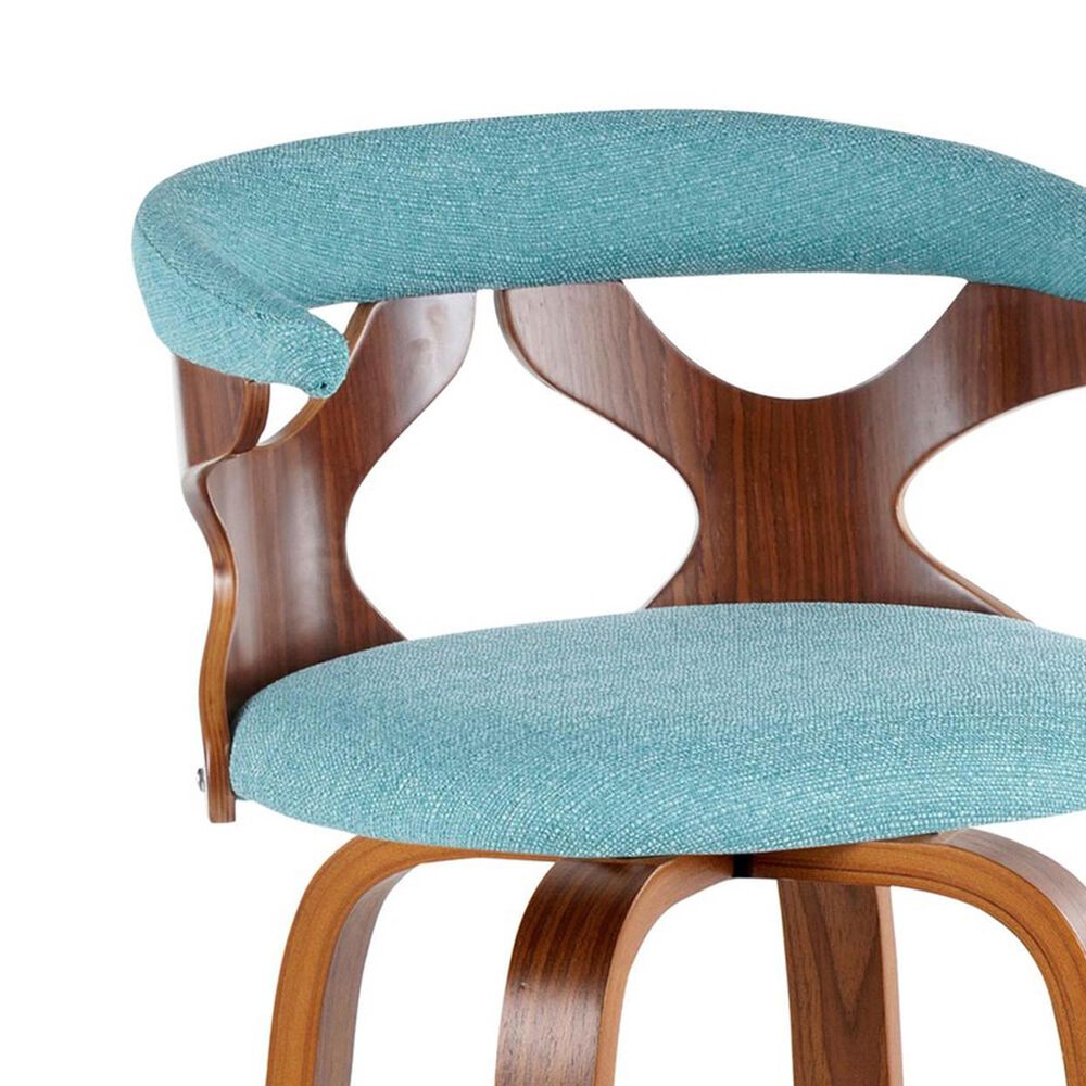 LumiSource Gardenia Swivel Fixed-Height Bar Stool with Teal Fabric Upholstery in Chrome and Walnut (Set of 2), , large
