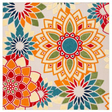 Safavieh Cabana CBN328A 5"3" Square Ivory and Orange Indoor/Outdoor Area Performance Rug, , large