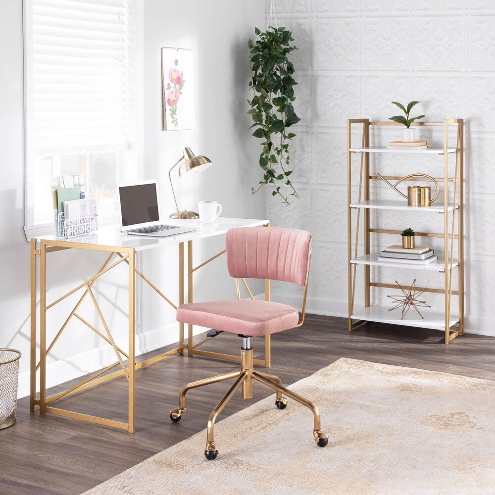 Lumisource Tania Task Chair with Pink Velvet Cushion in Gold, , large