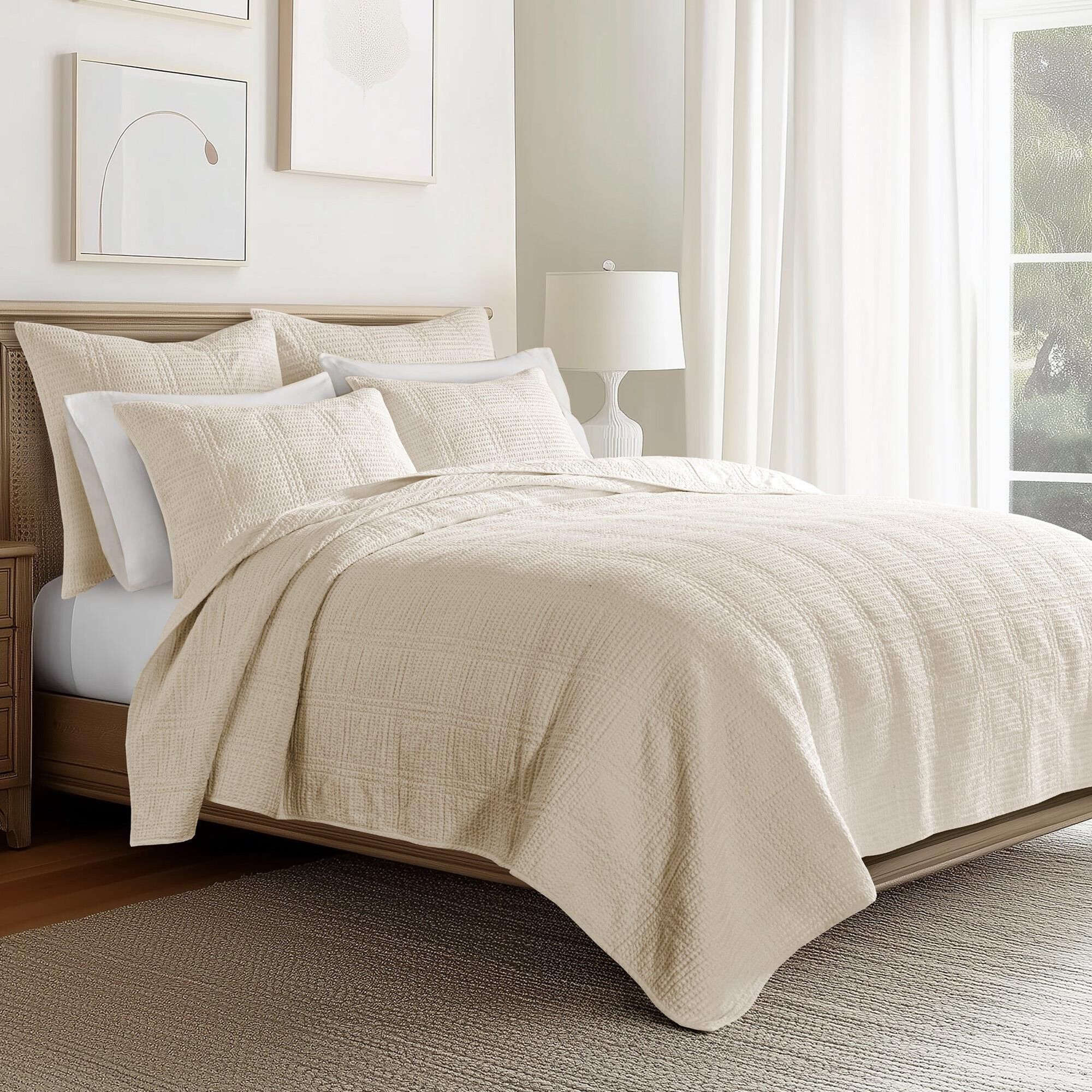 Levtex Cloud Waffle 3-Piece King Quilt Set in Undyed Cream