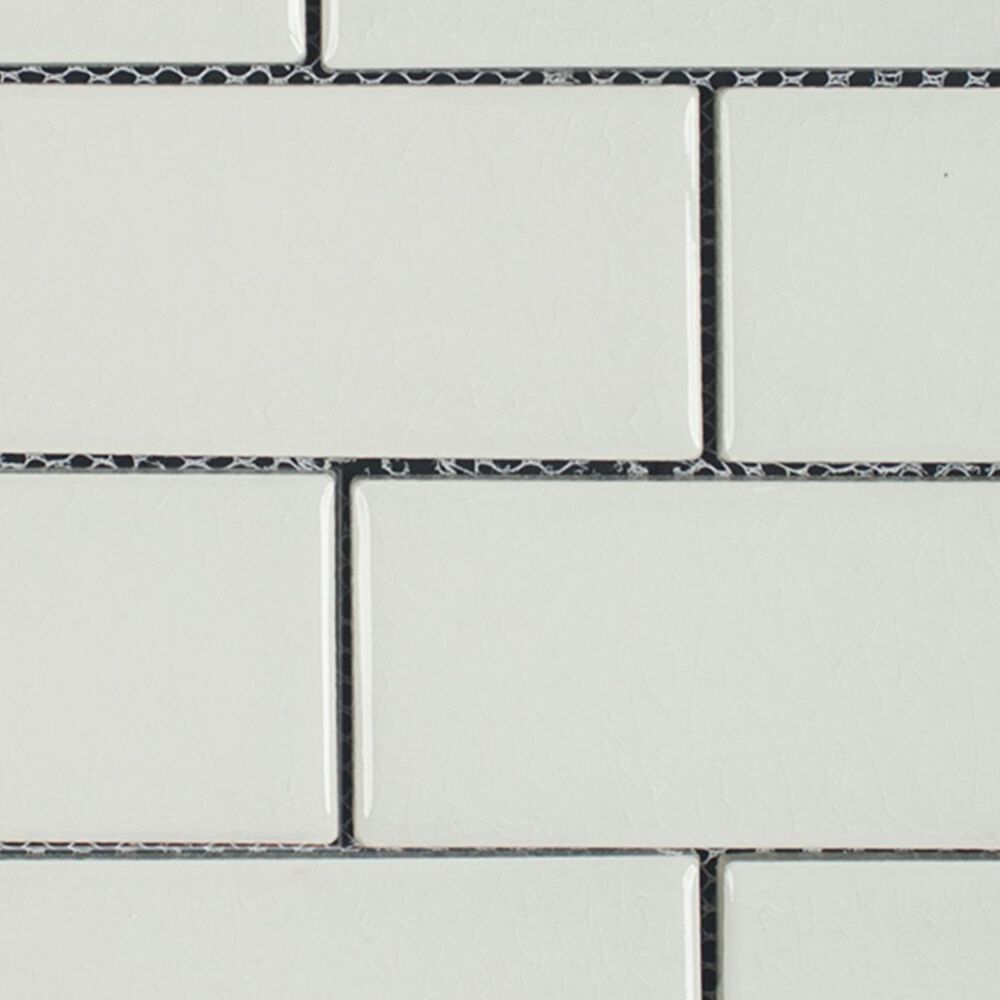 Soci Chateau Brick White Crackle 12" x 12" Ceramic Mosaic Sheet, , large