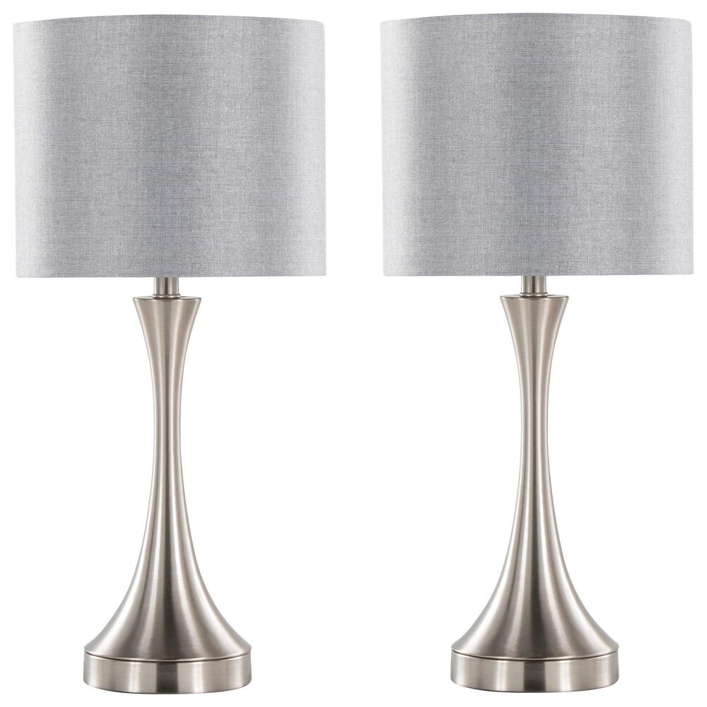 LumiSource Lenuxe 25" Metal Table Lamp with Grey Linen Shade in Brushed Nickel (Set of 2), , large