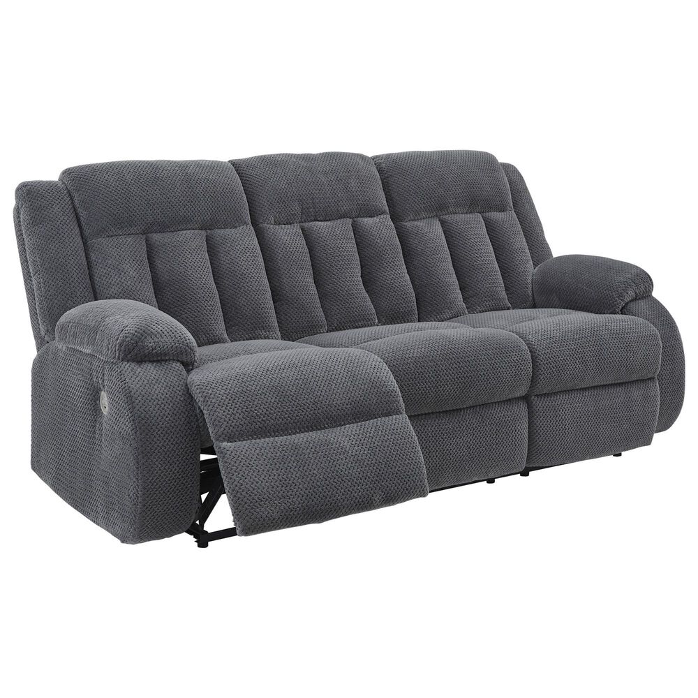 Ashley Observation Power Reclining Sofa with Drop Down Table in Steel Velvet, , large