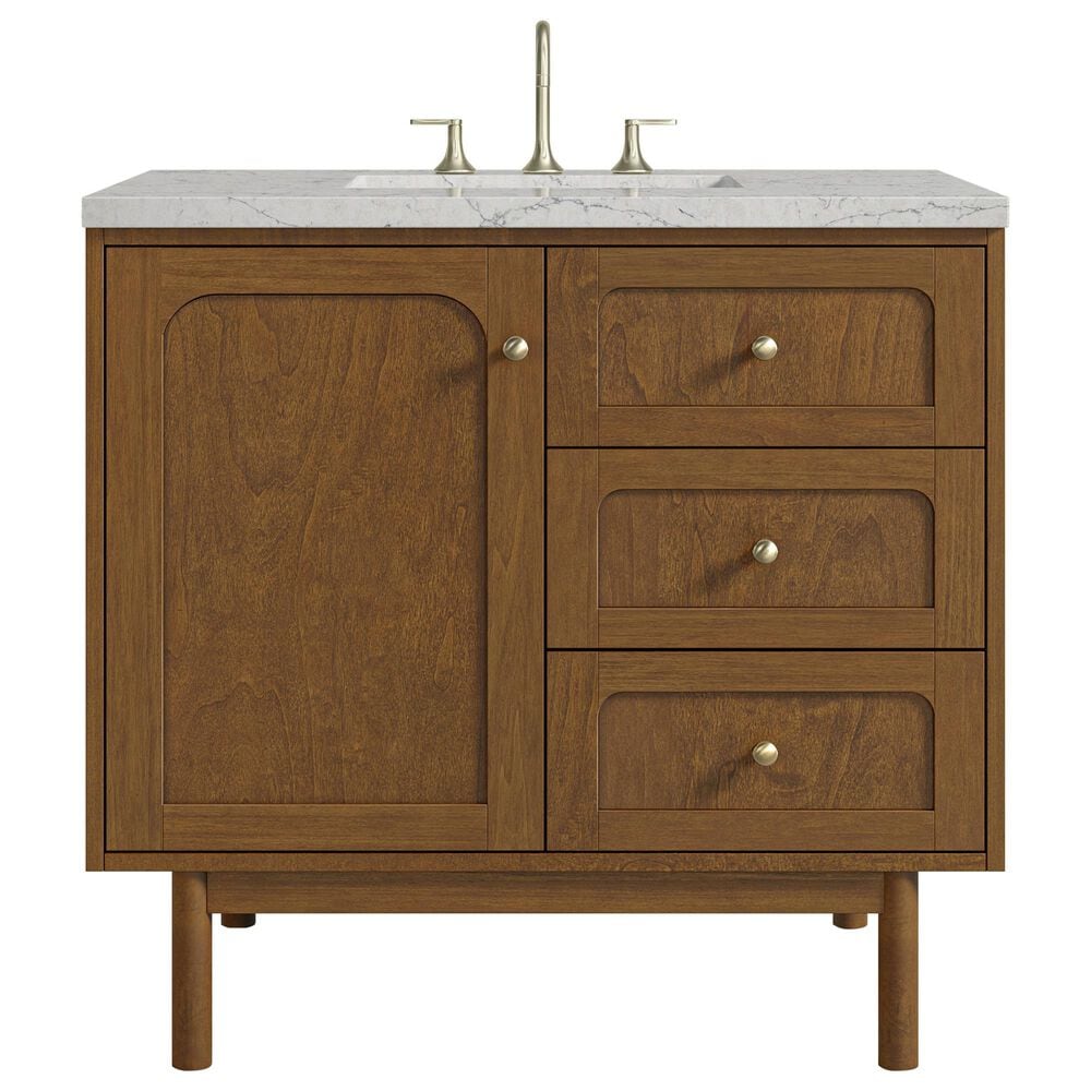 James Martin Laurent 36" Single Bathroom Vanity in Honey Oak with 3 cm Eternal Jasmine Pearl Silestone Top and Rectangular Sink, , large