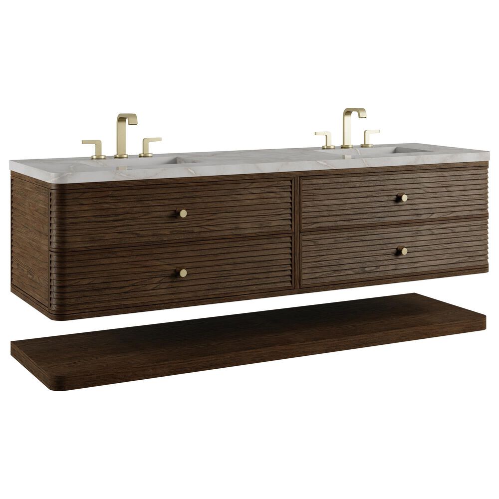 James Martin Allamari 72" Double Bathroom Vanity in Sable with 3 cm Victorian Silver Silestone Top and Rectangular Sinks, , large