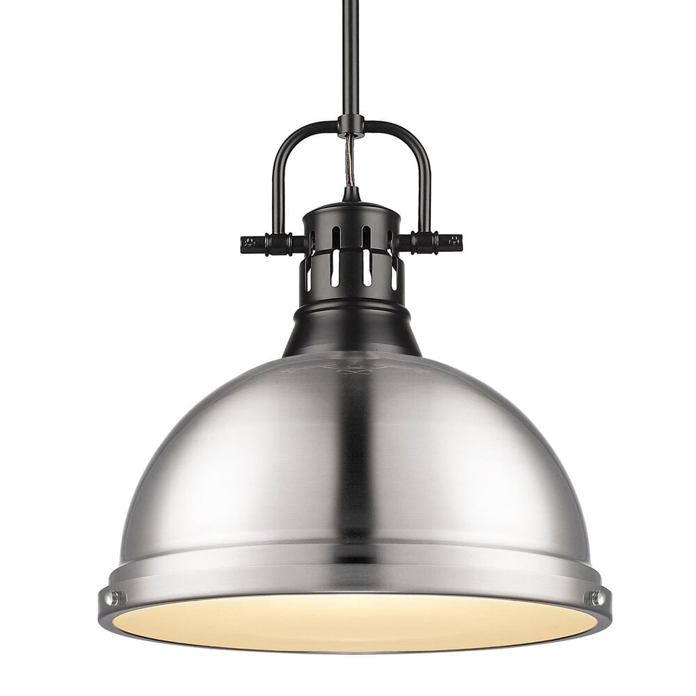Golden Lighting Duncan 1-Light Pendant with Rod and Pewter Shade in Matte Black, , large