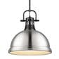 Golden Lighting Duncan 1-Light Pendant with Rod and Pewter Shade in Matte Black, , large