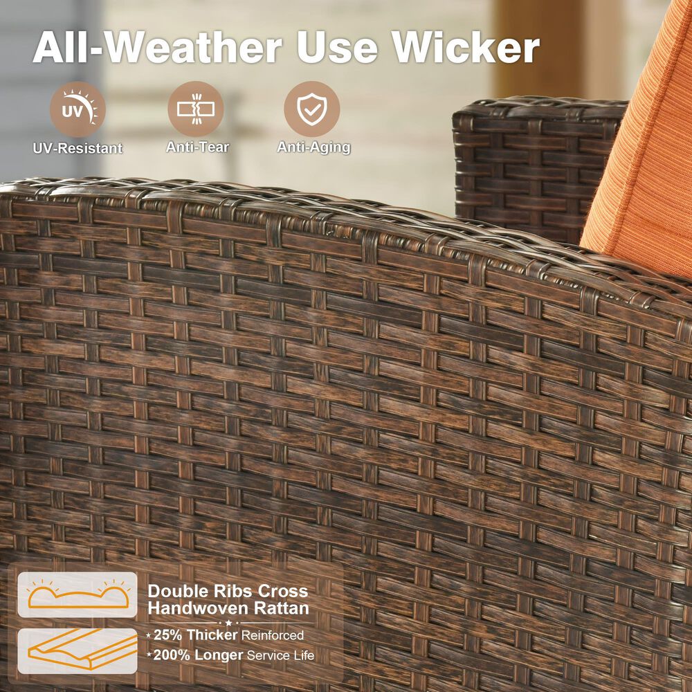 HOMLUX 6-Piece Patio Conversation Set with 42" Fire Pit Table and Light Brown Wicker in Orange Red, , large