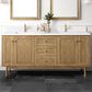 James Martin Vanities Laurent 72" Double Bathroom Vanity in Light Natural Oak with Single Hole 3 cm White Zeus Quartz Top and Rectangular Sinks, , large