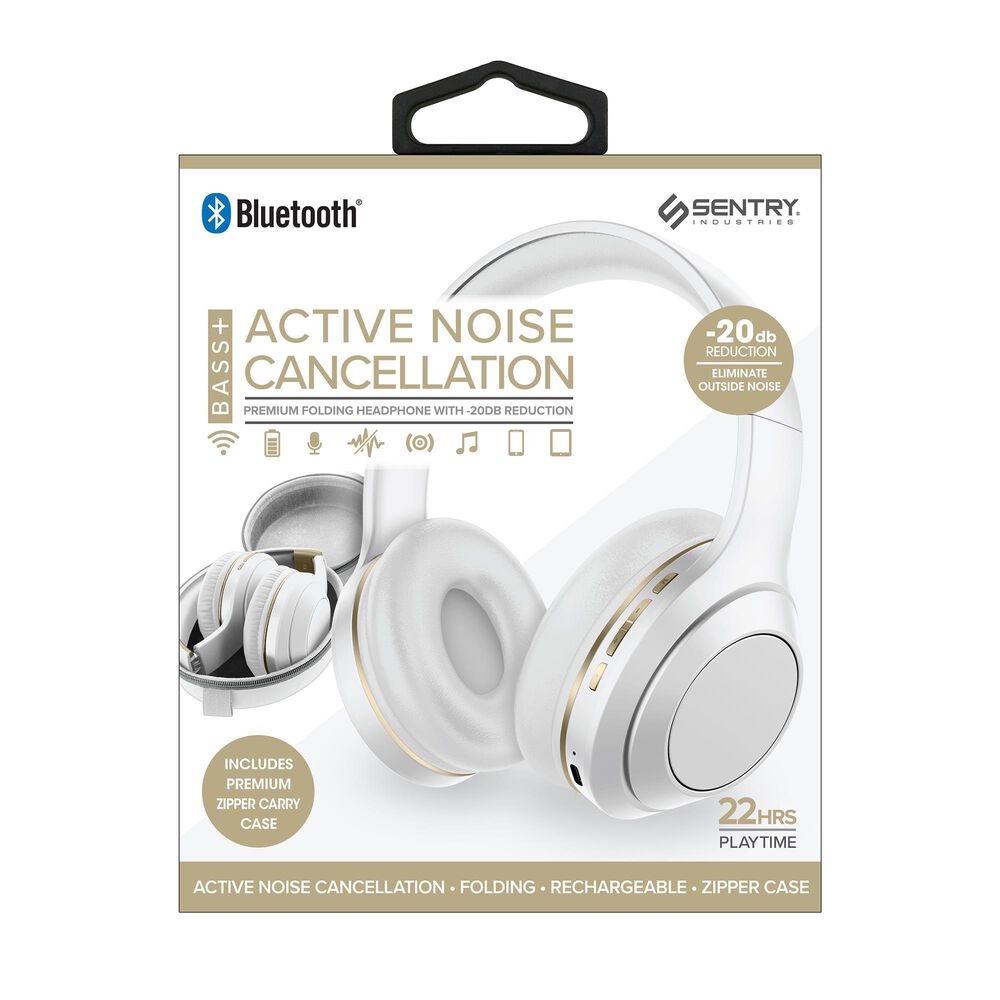 Sentry Active Noise Cancelling Premium Bluetooth Headphones in White, , large