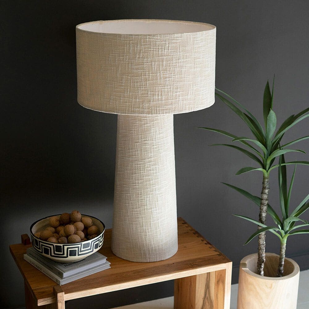 Kalalou Boucle Fabric Table Lamp in White, , large