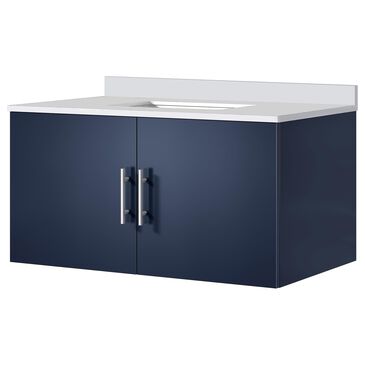 Lexora Home Geneva 36" Single Bathroom Vanity in Navy Blue with 2 cm White Cultured Marble Top and Rectangular Sink, , large