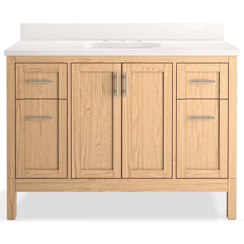 Kohler Hadron 48" Single Bathroom Vanity in Light Oak with 3 cm Bianco Bella Quartz Top and Oval Sink, , large